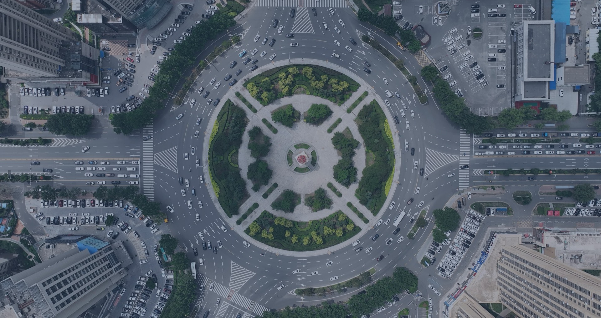 Aerial view of roundabout traffic